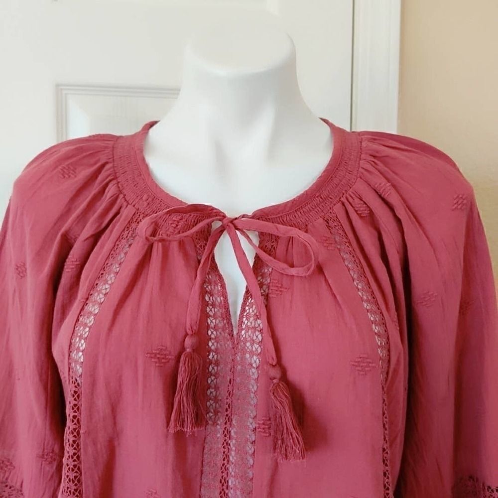 American Eagle Outfitters lace inset boho top sz M - Picture 2 of 9